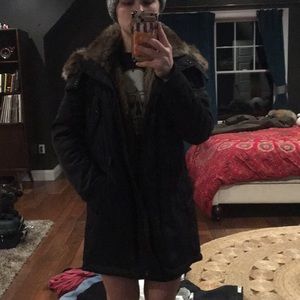 Marc New York fur rimmed, black parka
